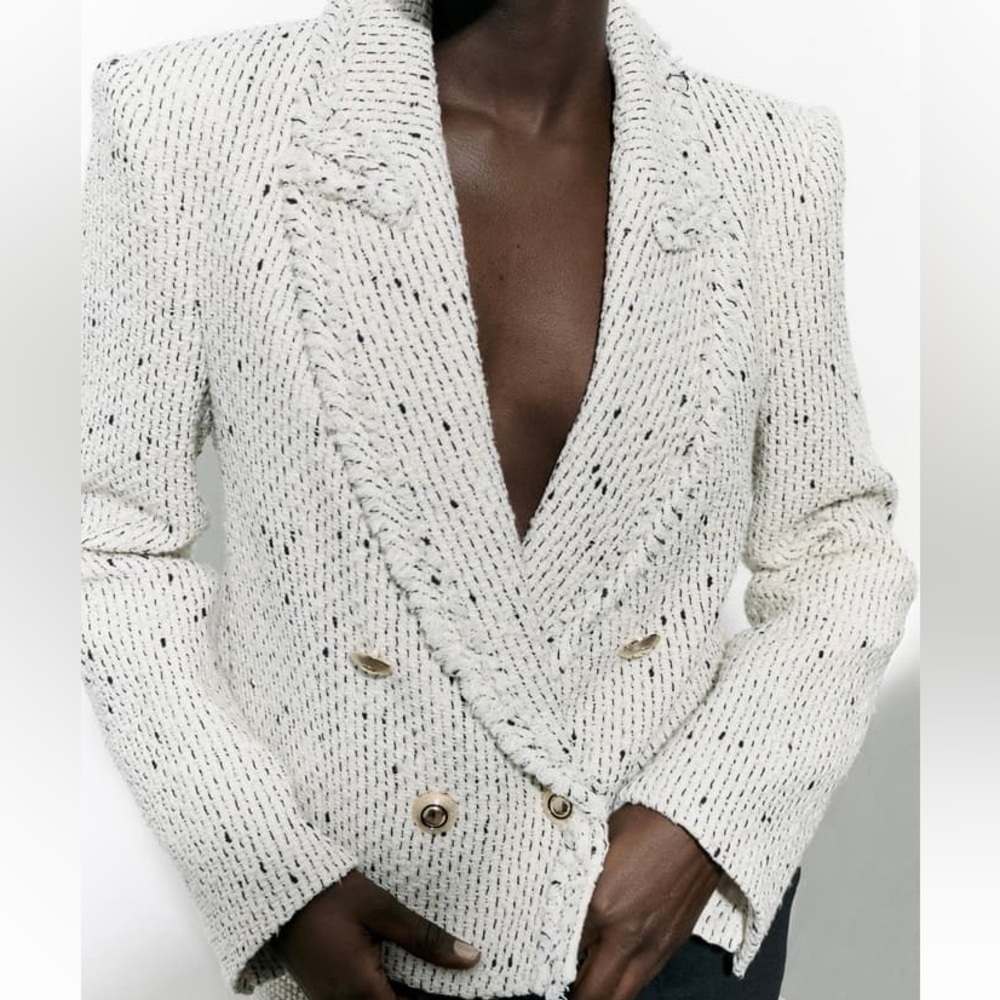 NWT Zara Textured Double-Breasted Blazer